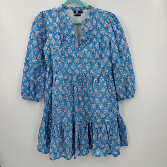 Madison Mathews Folly Mini Dress Cotton Voile Modern Blues Small - Picture 2 of 5